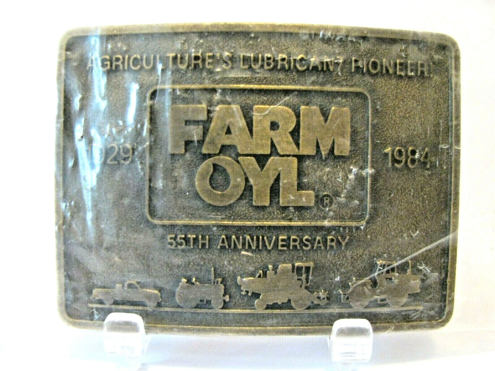 *Farm Oyl Brass Tractor Combine Truck 1984 Collector Belt Buckle Ag Lubricant 55