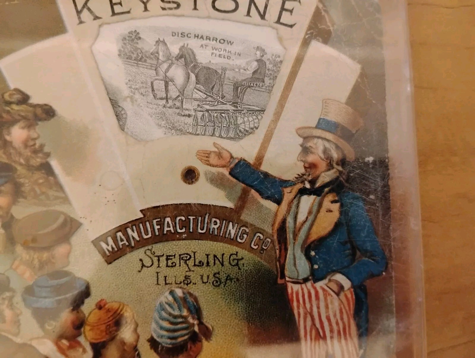 Antique Uncle Sam Keystone Manufacturing Sterling Illinois Advertisement Card.