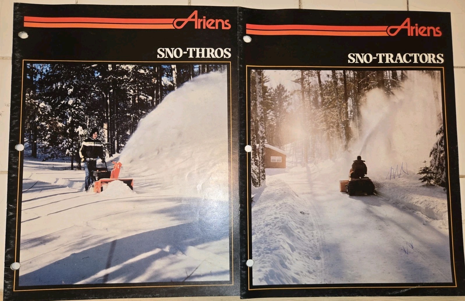 2 1983 ARIENS DEALERSHIP ADVERTISING BROCHURES SNO-THRO TRACTORS & SNO-THROS
