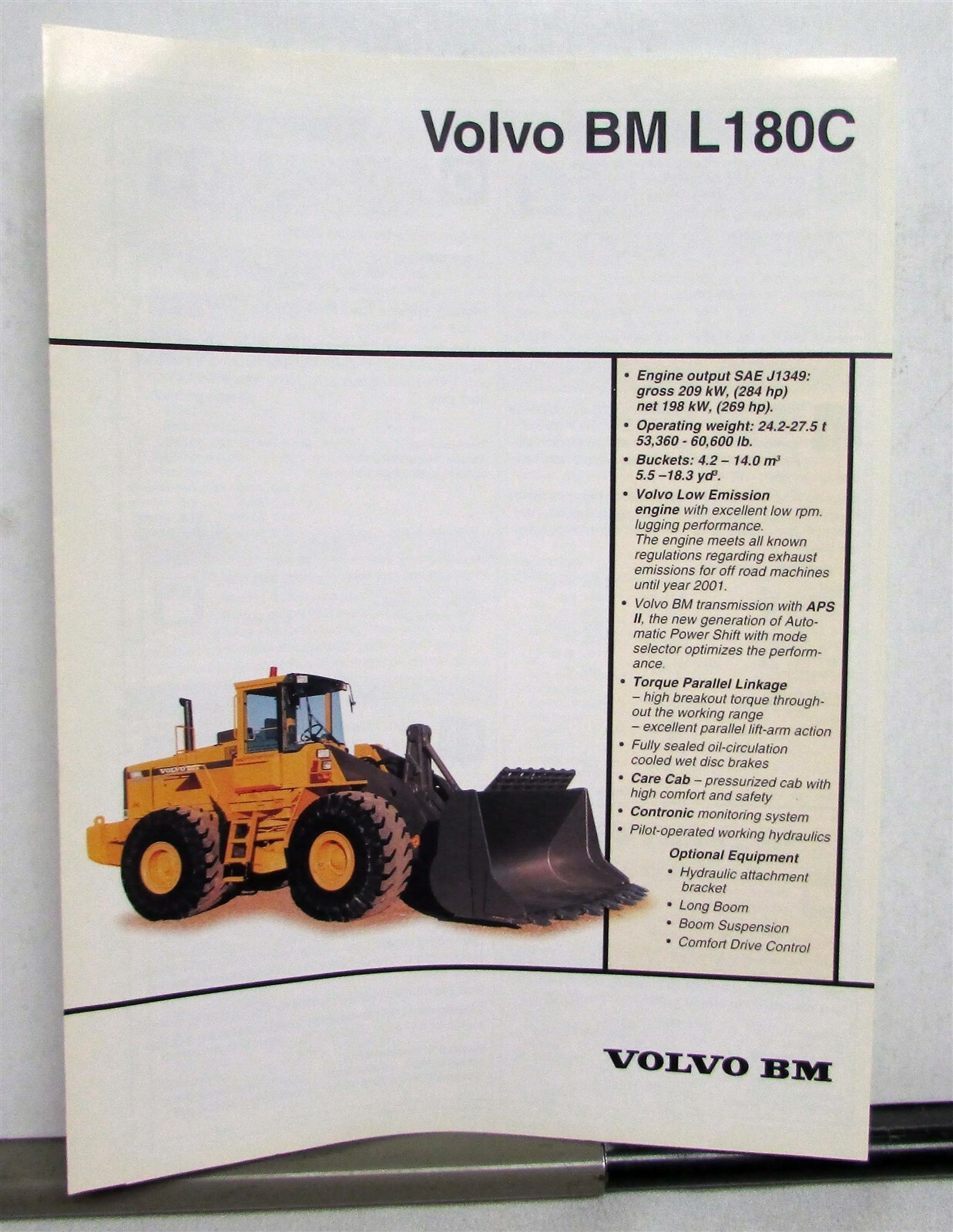 1996 VOLVO BM L180C Front Loader Specifications Construction Sales Tri-Folder