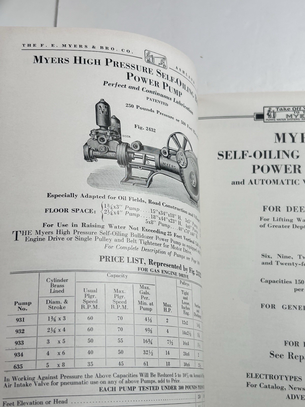 FE Myers Bro Catalog Pumps Water Systems 1938 Ashland Ohio