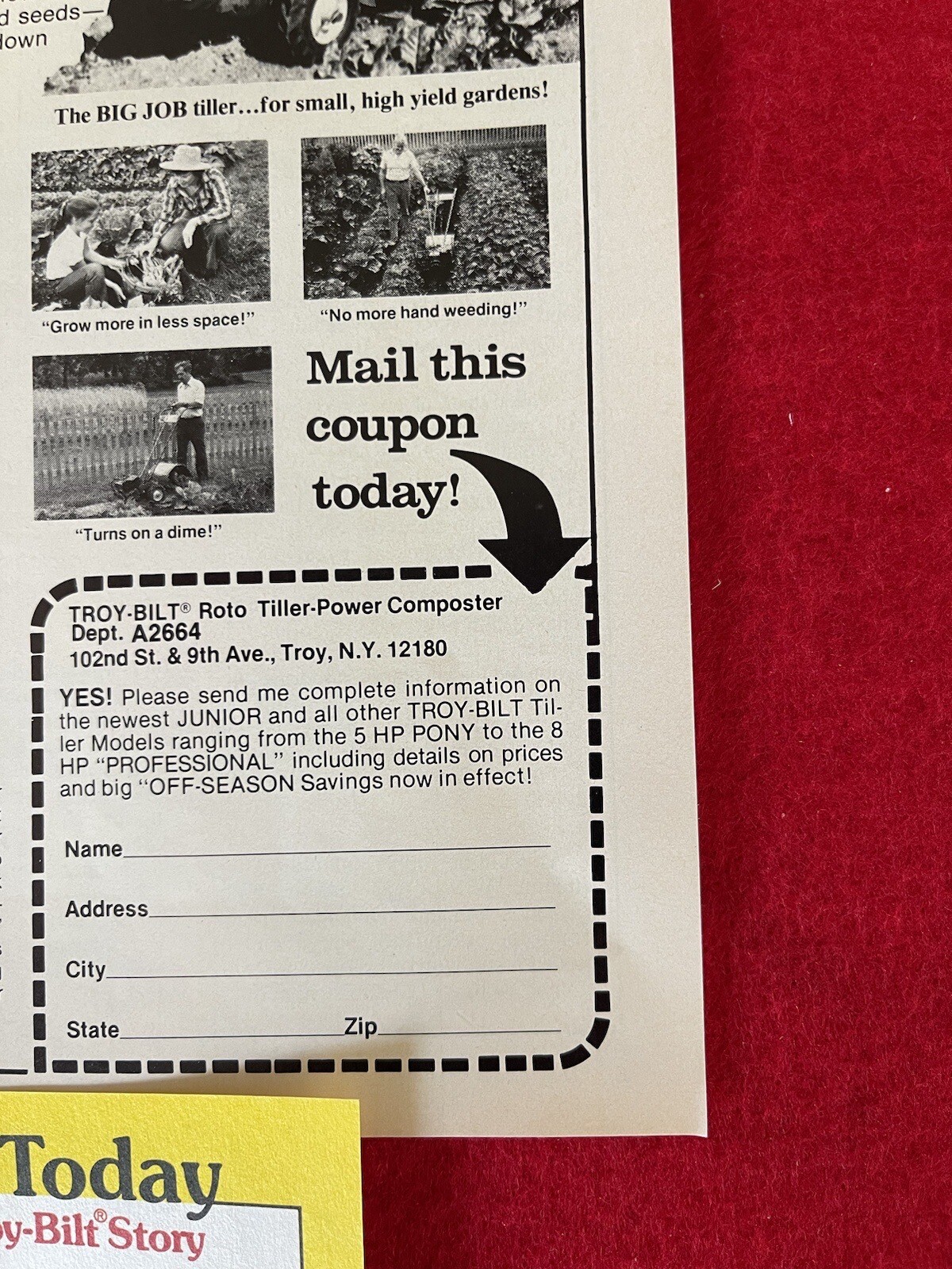 Vintage 1987 Troy Bilt 3 1/2 HP JR Tiller Print Ad