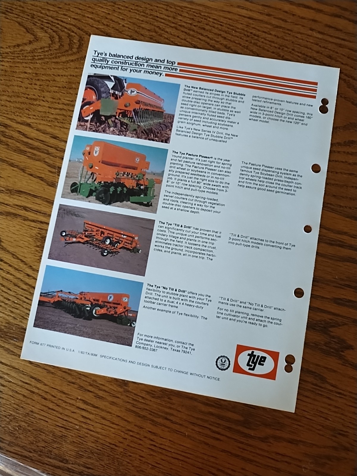 Vtg 1982 Tye Series IV Grain Drill Dealer Sales Brochure Features Bold Stripes