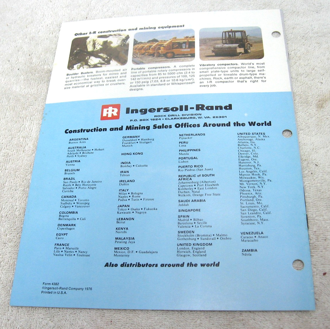 VINTAGE 1976 INGERSOLL RAND T4 DRILLMASTER DRILL RIG 5 8 IN BROCHURE ORIGINAL
