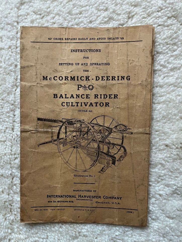 International Harvester McCormick Deering Balance Rider Cultivator Set Up 1925