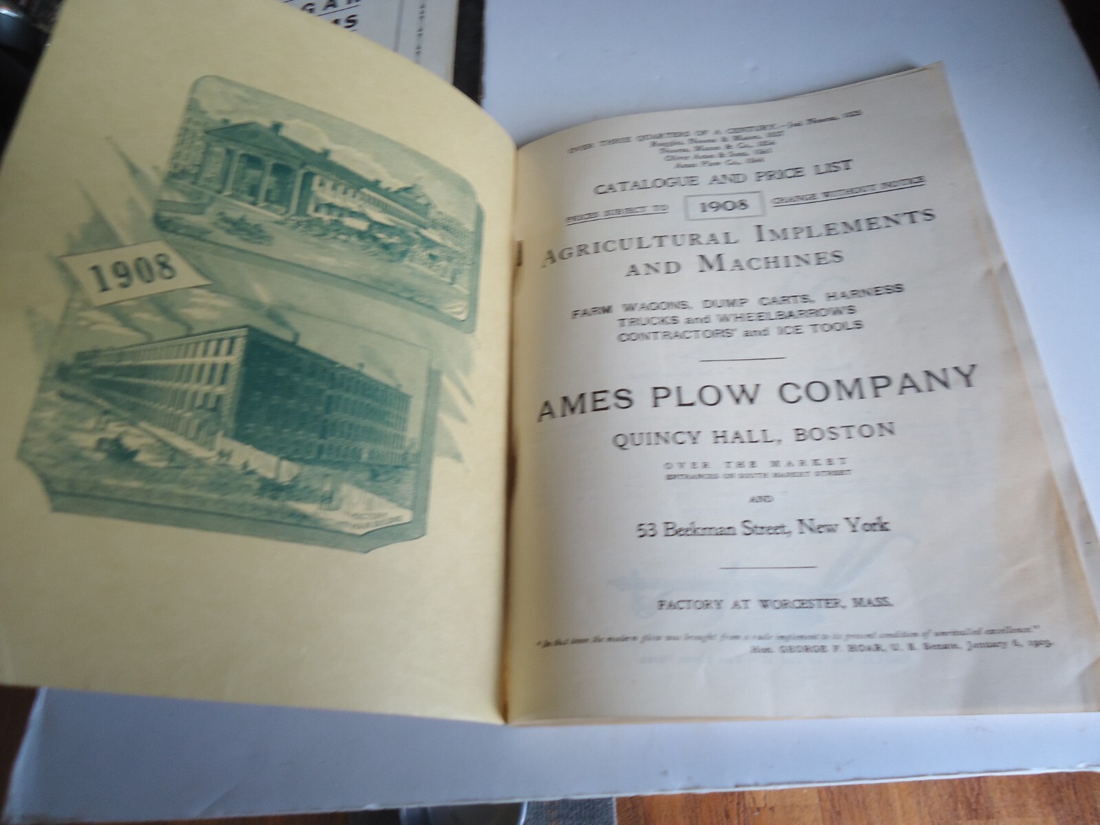 Antique Catalog 1908 Ames Plow Co Boston farm machines Wagons Lawn Mowers 118pgs