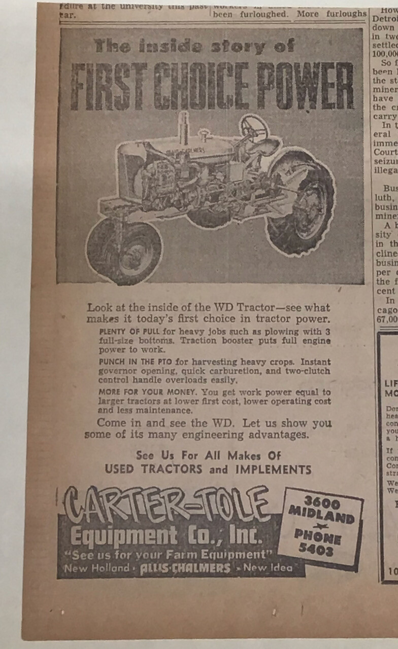 1952 newspaper ad for WD Tractors – the inside story of First Choice Power