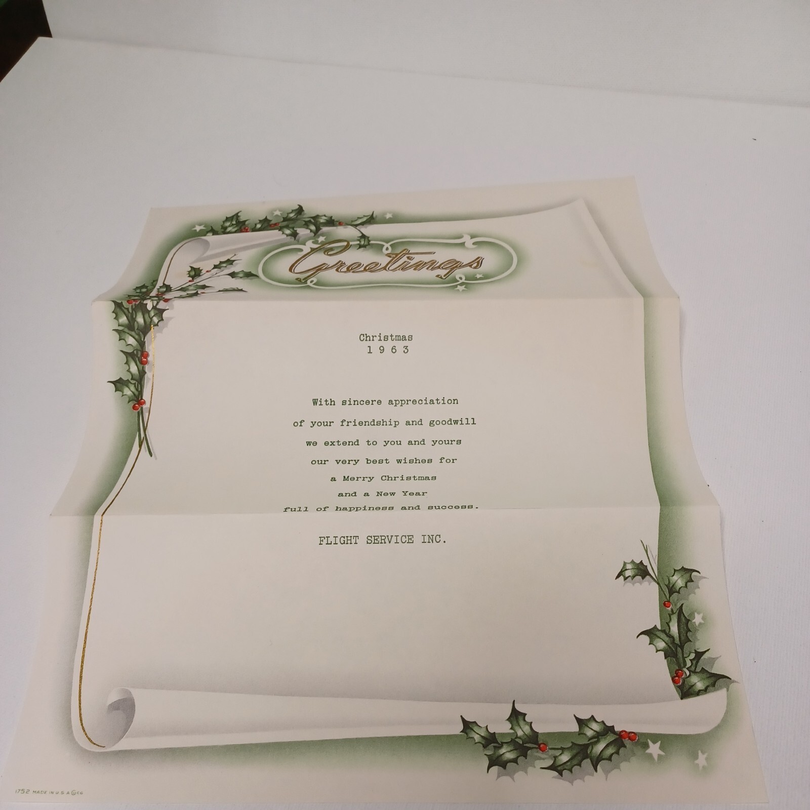 Vintage Flight Service Inc. 1963 Company Christmas Greeting Letter ALABAMA crop