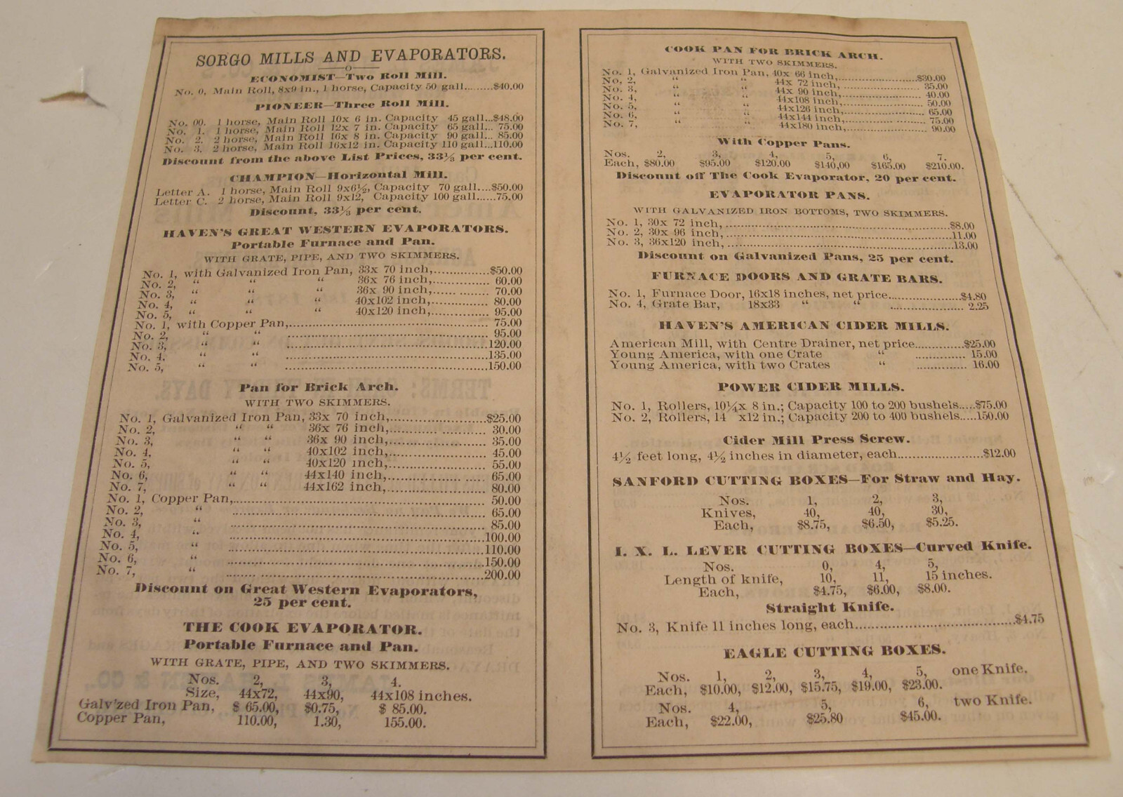 ANTIQUE 1878 AGRICULTURAL MACHINERY PRICE LIST JAMES HAVEN & CO CINCINNATI OH