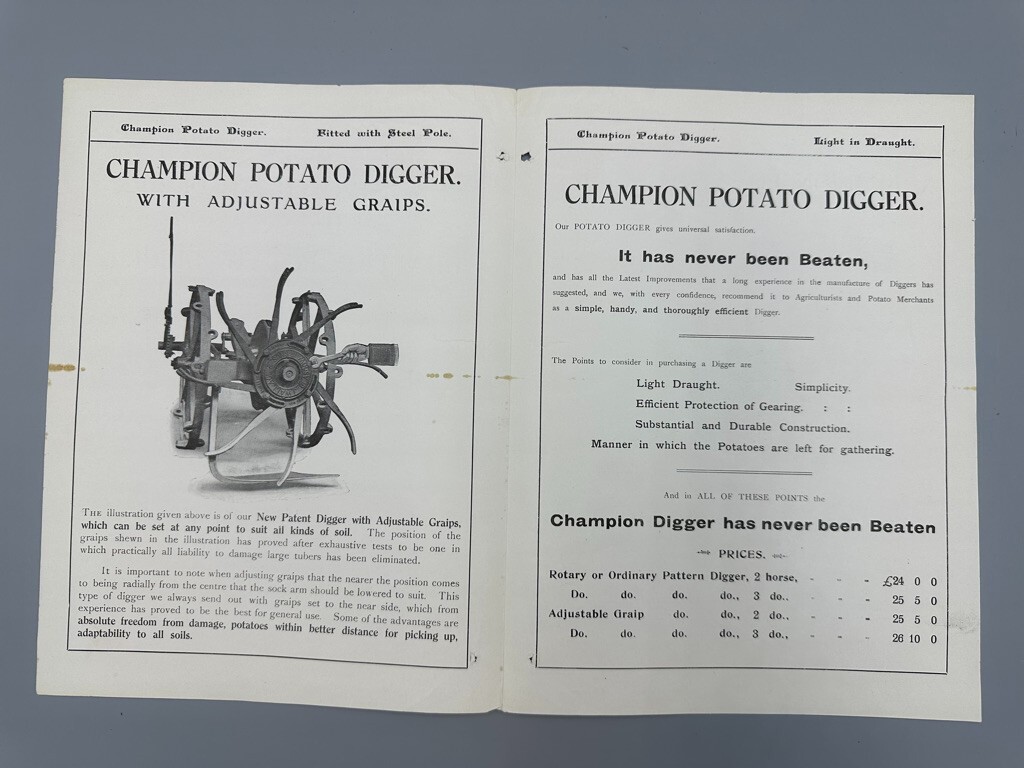 Antique CHAMPION POTATO DIGGER Wallace & Sons GLASGOW Advertising FARM Brochure