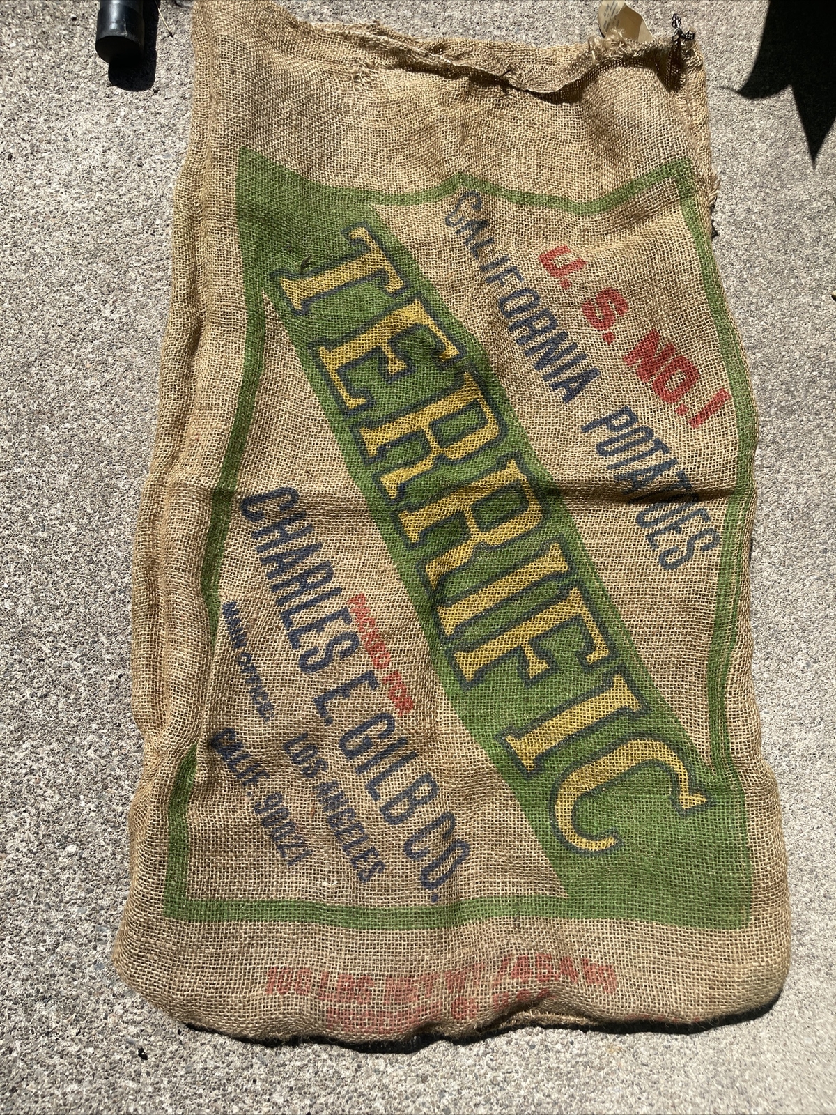 TERRIFIC US NO.1 California Collectible Burlap Sack Charles E. Gilb Co