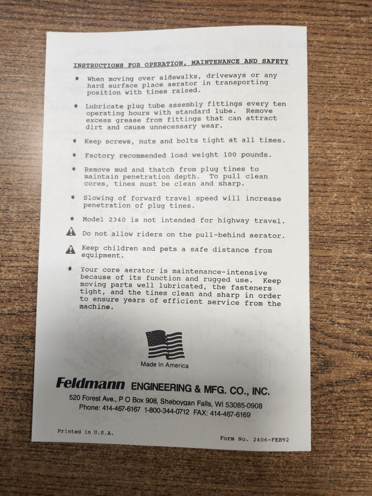 Feldmann advertising: Portable Augers, Aerator Manual, and the Devil Stick