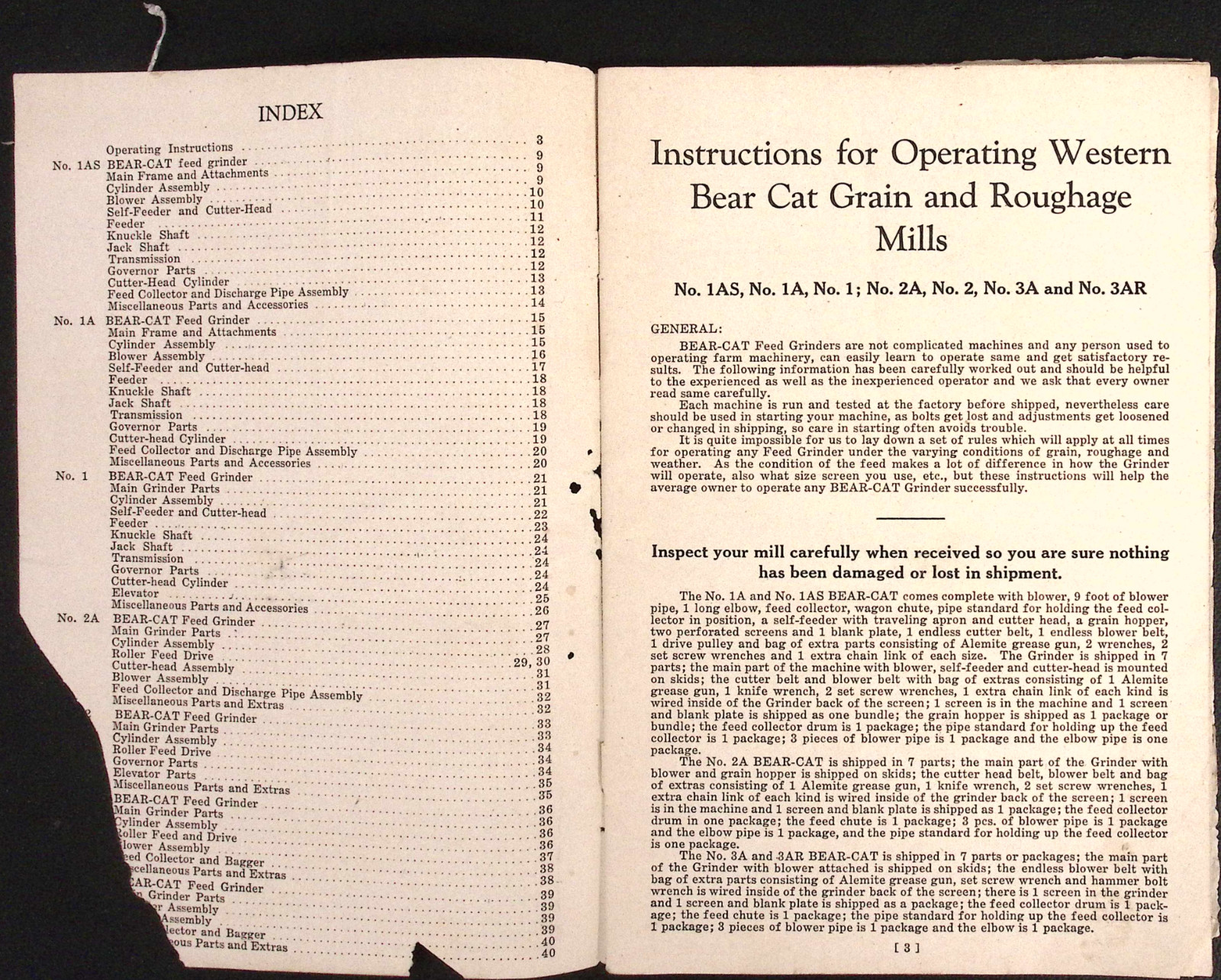 No. 2A Bear Cat Feed Grinder Parts List Western Land Roller Co Hastings NE c1950