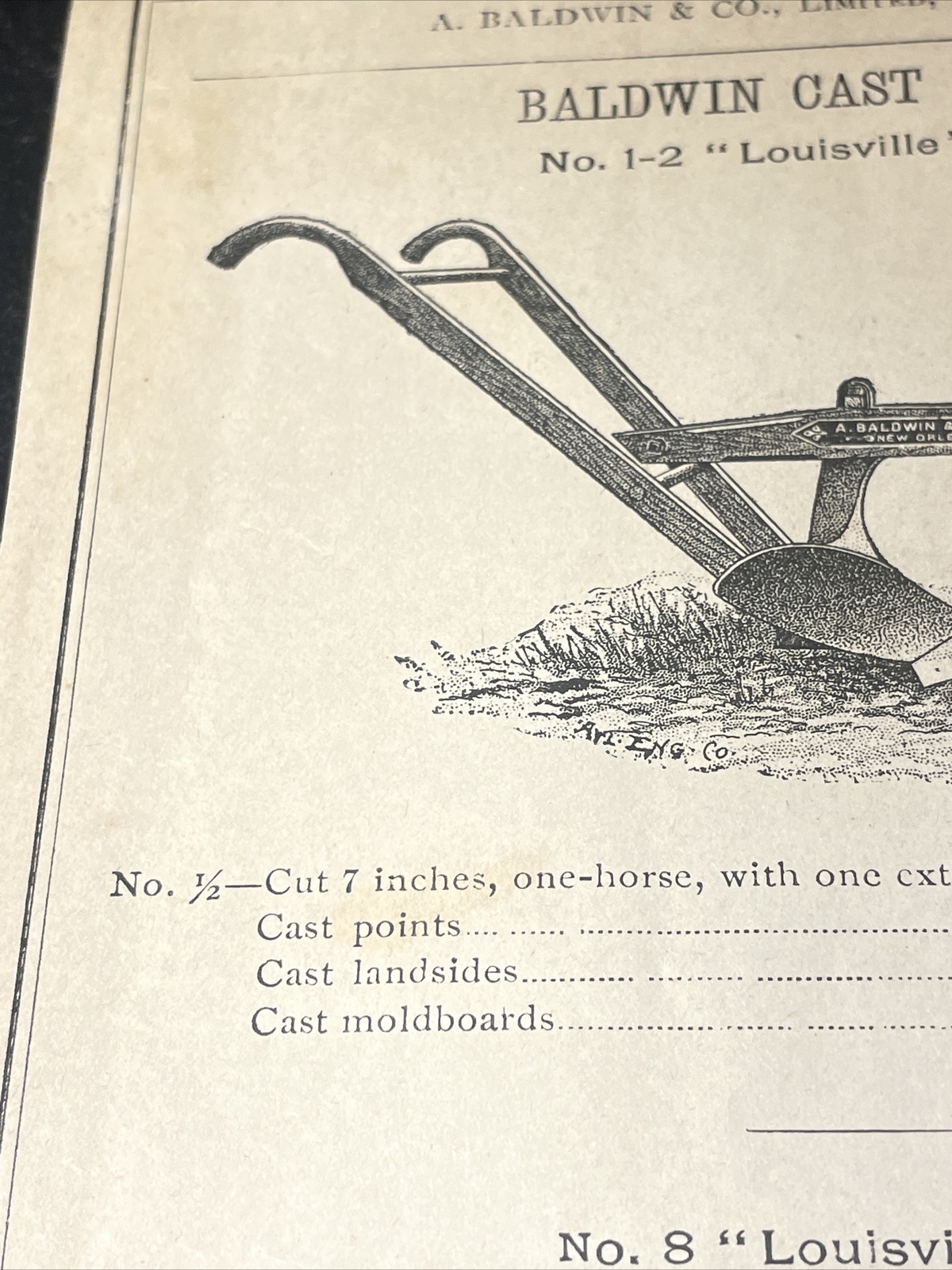 1891 Baldwin Louisville Series Plow Farm Advertising – New Orleans – Louisiana