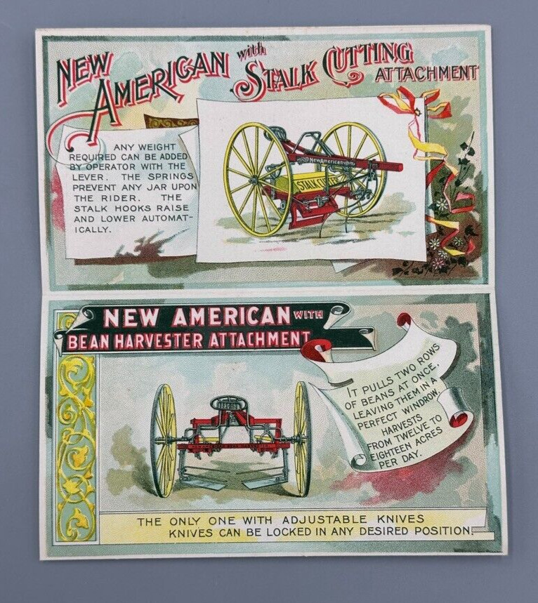 1880s AMERICAN HARROW Victorian FARM Advertising Folding Trade Card DETROIT