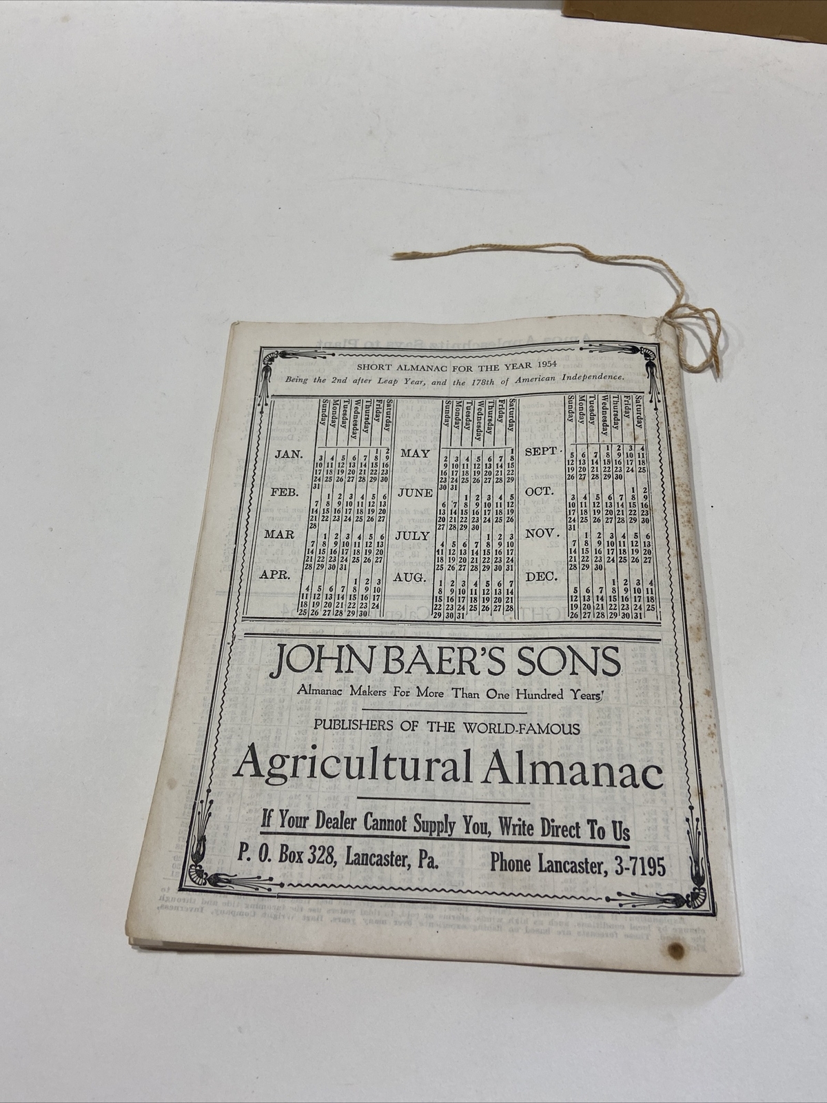 John Baer’s Sons Agricultural Almanacs 1954 & 1957