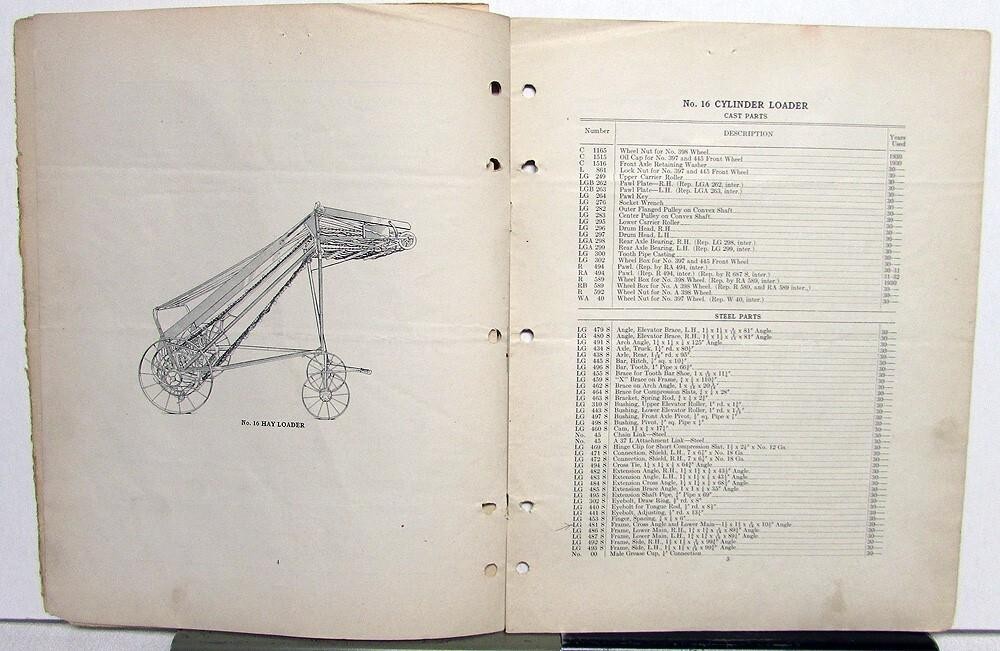 1936 Case 16 Hayloader & Gleaning Specs Construction Repair Part List Catalog