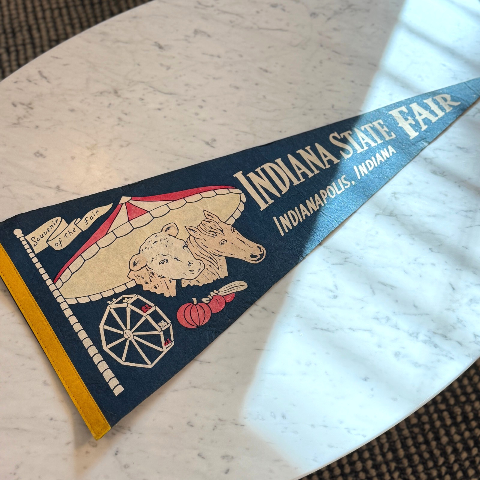 Vintage Indiana State Fair Felt Wall Pennant – Americana Mid Century Decor Art