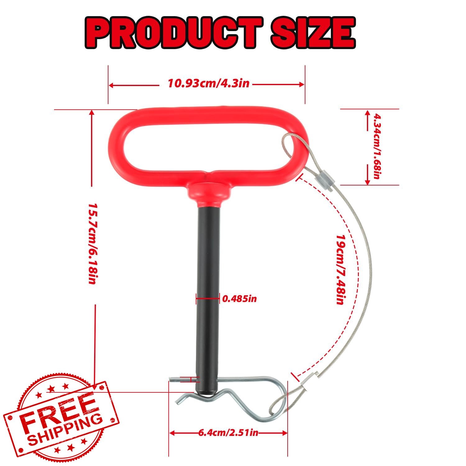 HUAREW 1/2&Prime; x 4&Prime; Trailer Hitch Pin w/Clip Rope 2pc