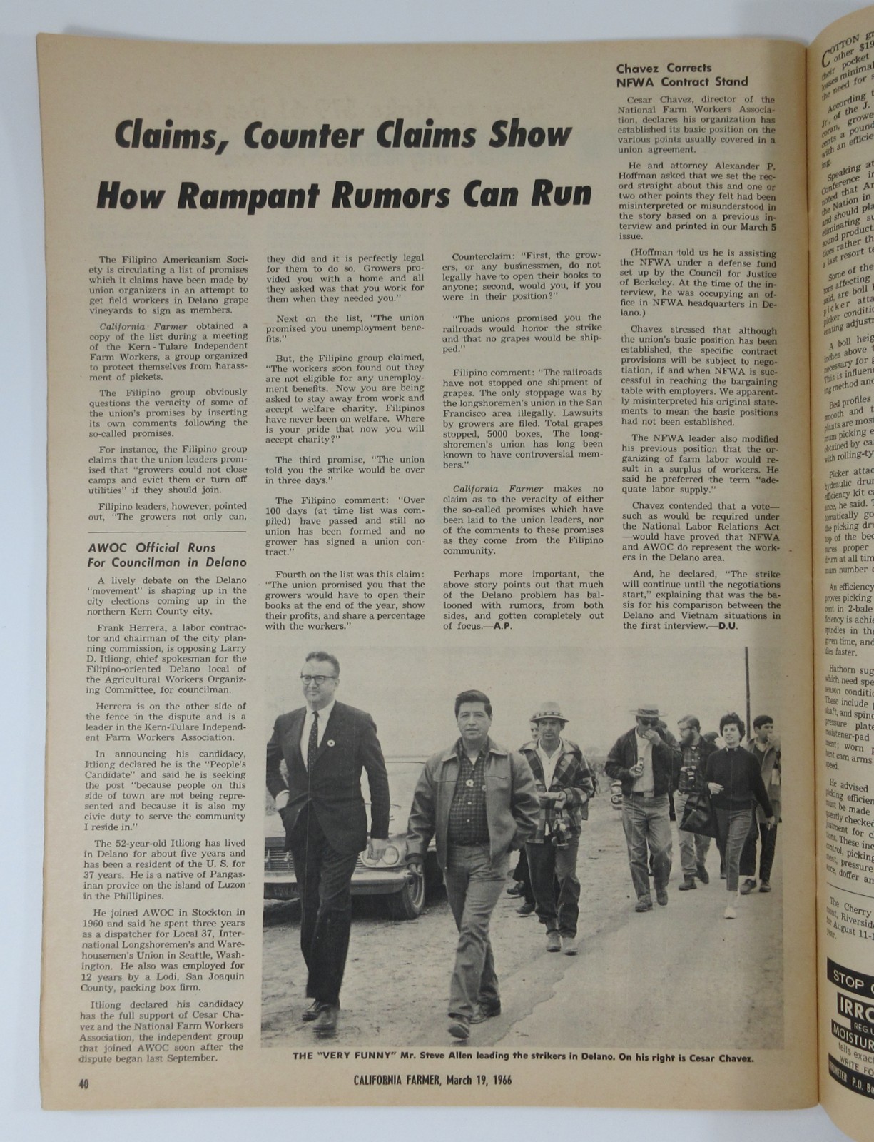 United Farm Workers Grape Boycott Caesar Chavez Farmer Magazine Delano CA 1966