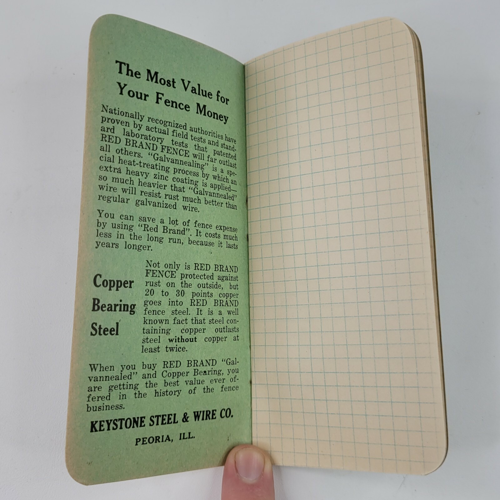 1940s Monarch Red Brand Fence Grid Paper Notebook Keystone Steel Peoria Sandusky