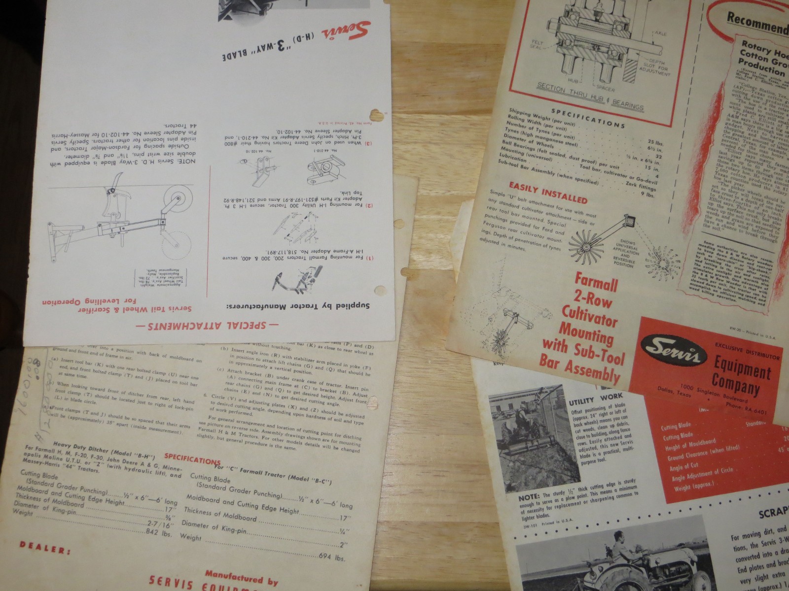Vintage SERVIS Farm Tractor Implement Sales Brochures – Ditcher – Weeder -1940&rsquo;s