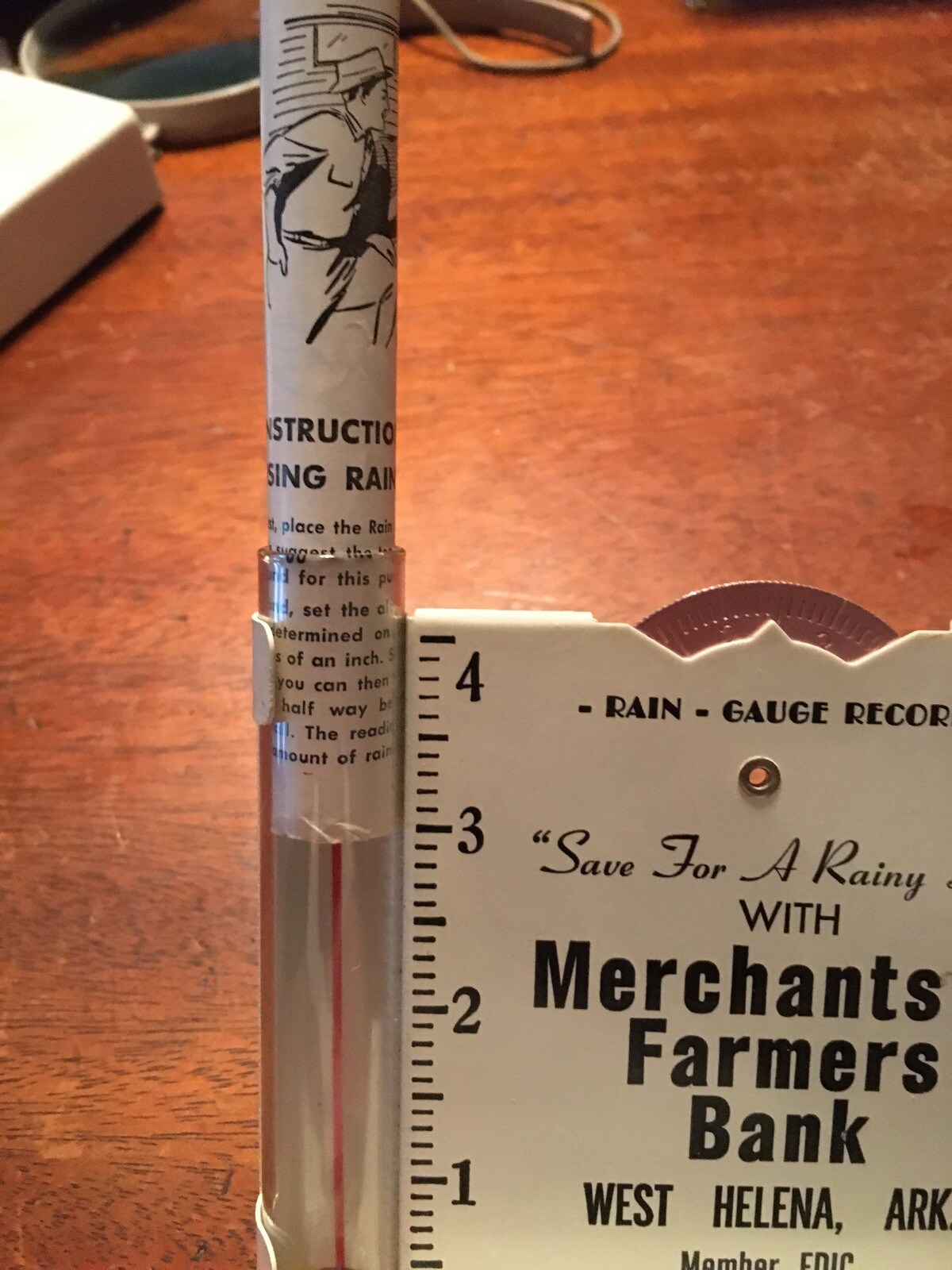 Merchants & Farmers Bank West Helena Arkansas RAIN GAUGE,EX. COND.