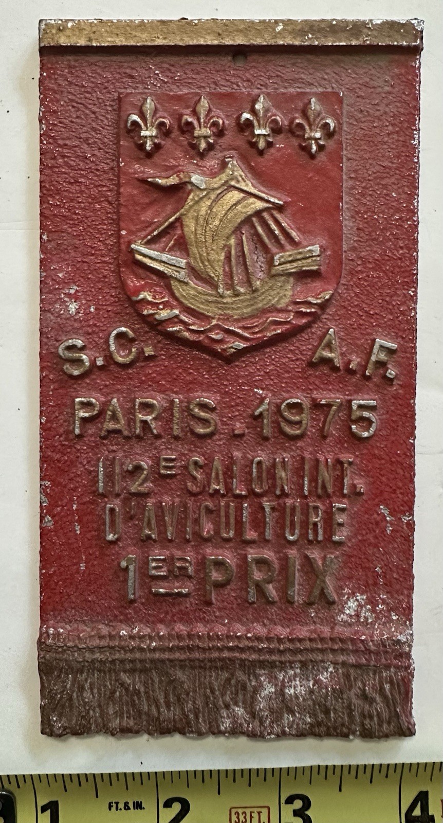 SC AF PARIS 1975 112e Salon Int. D’AVICULTURE 1er Prix Wall Plaque Chickens