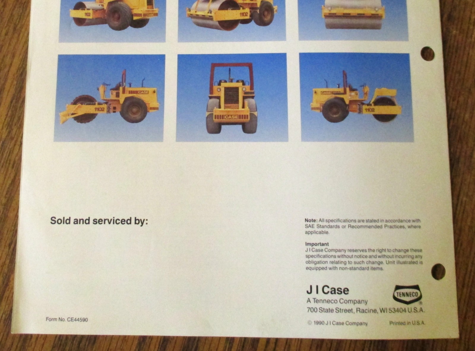 Case 1102 Vibratory Roller Sales & Spec Brochure Literature Ad CE44590 Date 1990
