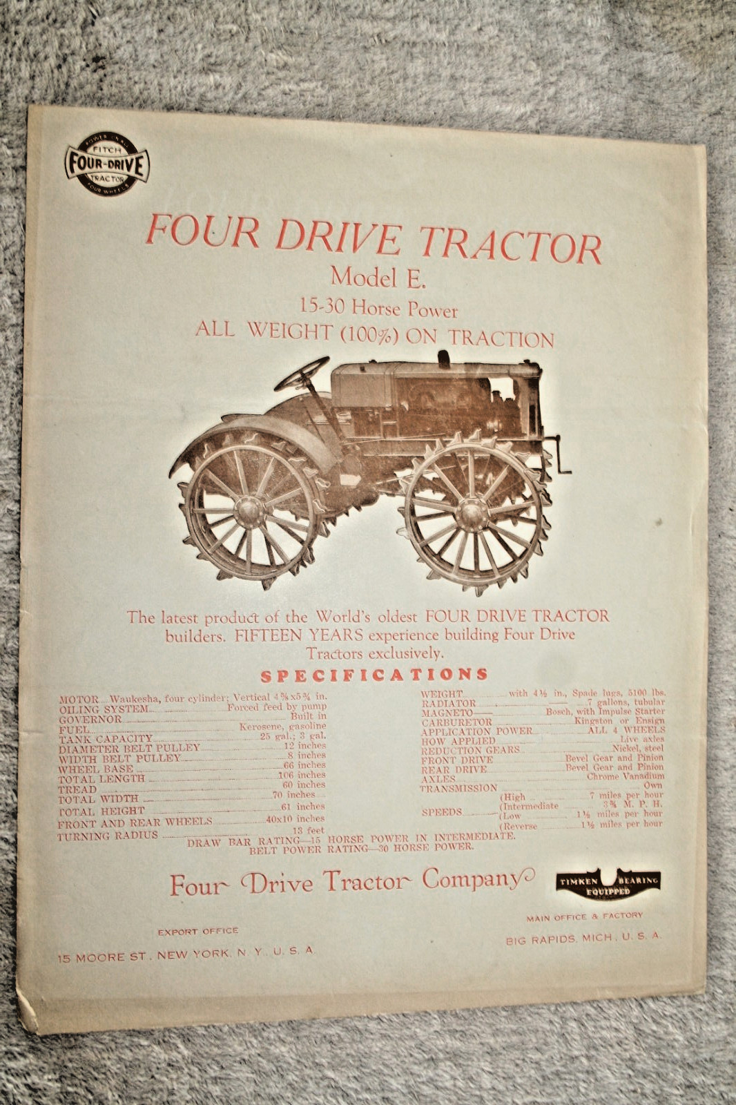 FITCH FOUR DRIVE TRACTOR 1929 MDL. E