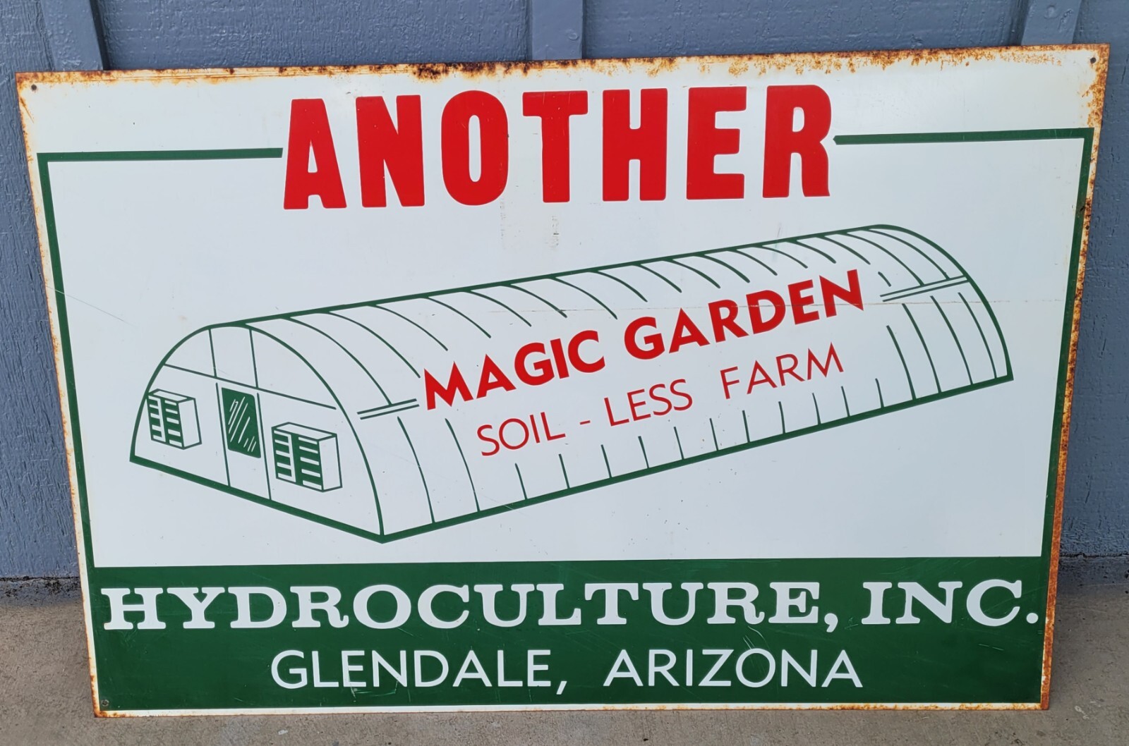 Vtg Metal Agriculture Sign Magic Garden Soil-less Farm Hydroculture Glendale AZ