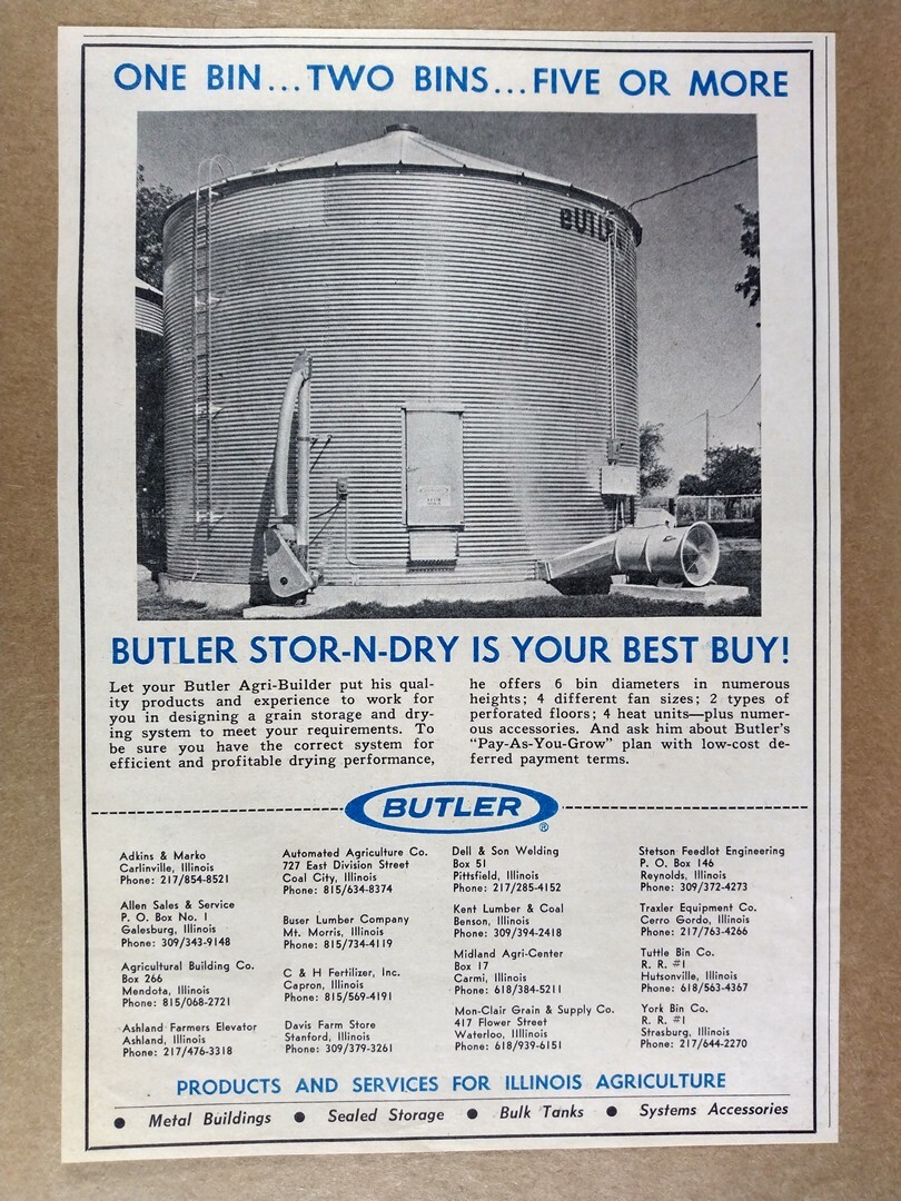 1966 Butler Stor-N-Dry Grain Storage Bins vintage print Ad