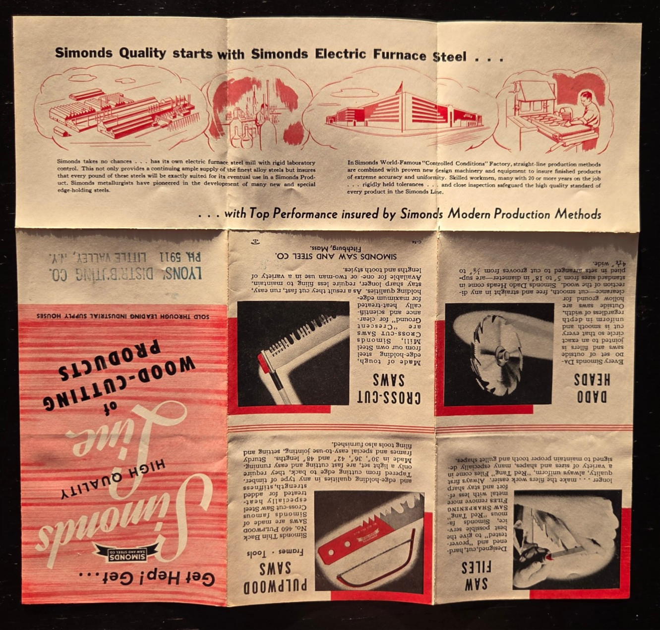 1954 SIMONDS SAW & STEEL CO. WOOD CUTTING SAWS PRODUCTS BROCHURE FITCHBURG MASS.