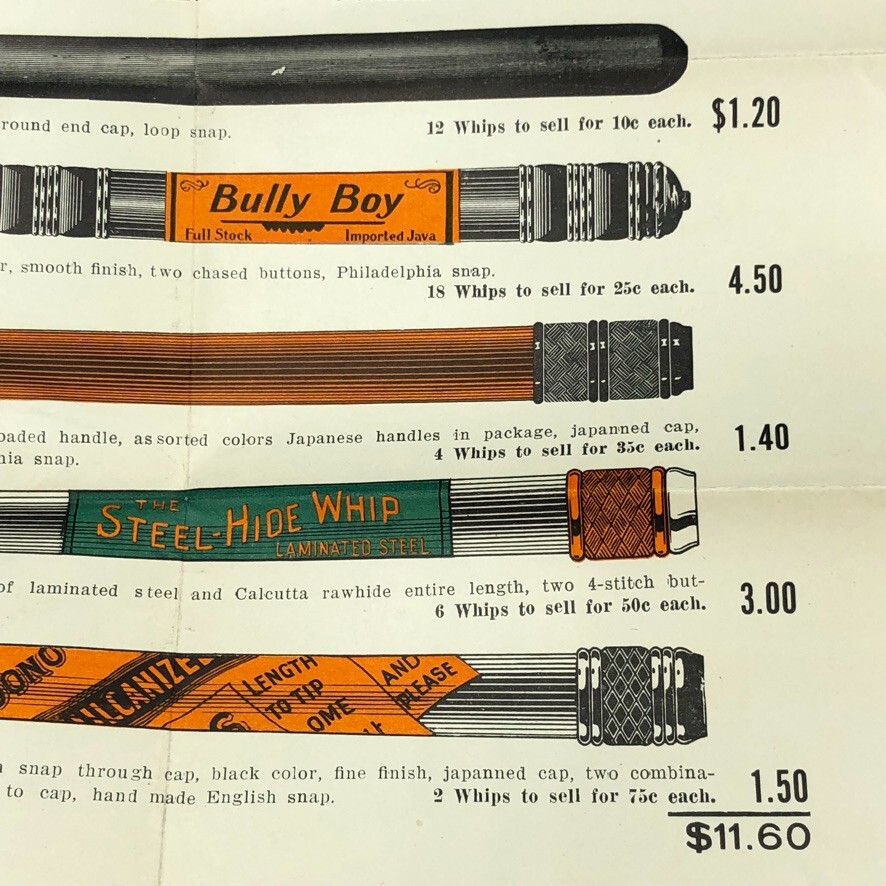c 1900 HORSE WHIP Bully Boy FARM Advertising SPRINGFIELD MO Western Sales Flyer