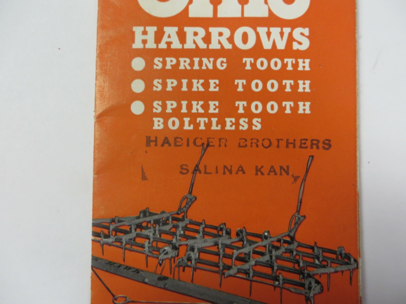 Vtg FAMOUS OHIO HARROWS Advertising Ohio Cultivator Salina, KS Habiger Brothers