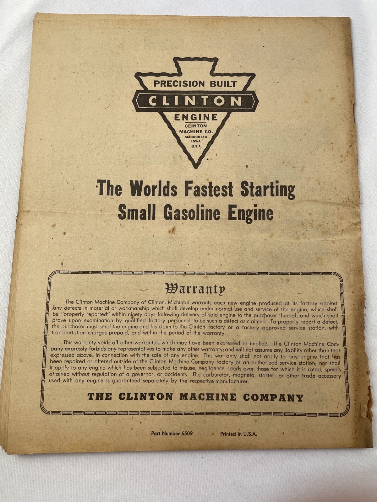 Authorized Clinton Service Directory Precision Engines Machine Co. VTG 1953