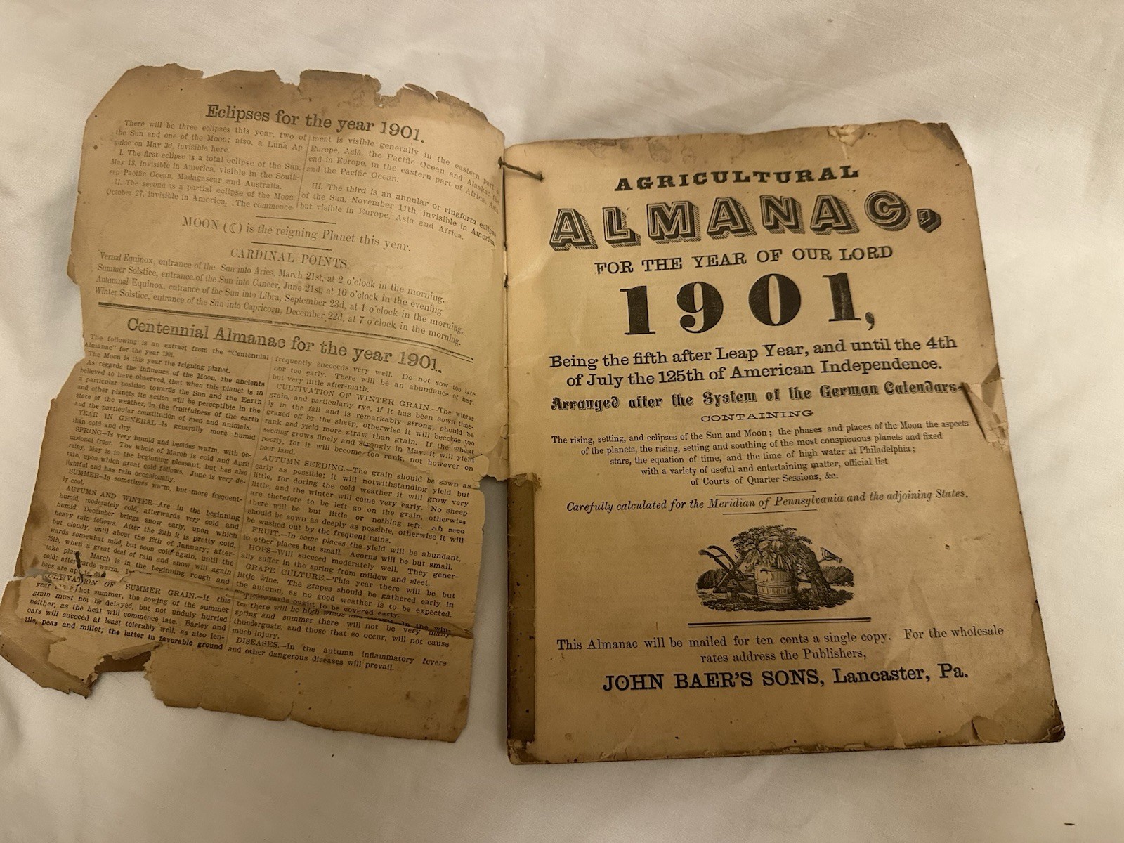Lot 5 Antique Almanacs 1900-1907 Lancaster PA & Frederick MD + 1979 Newport PA