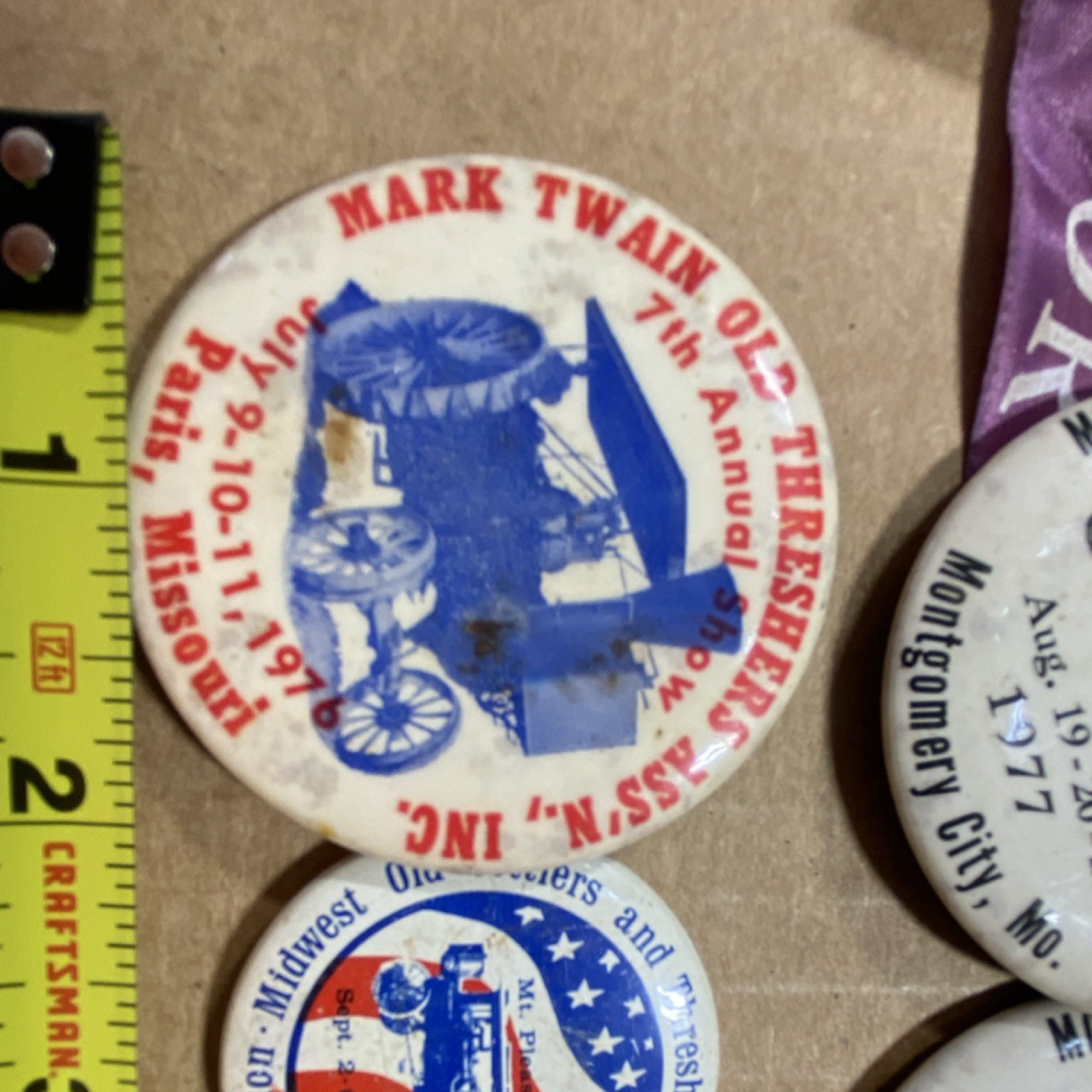 Montgomery County & Mark Twain Old Threshers Agriculture Buttons 1976-1979 Lot