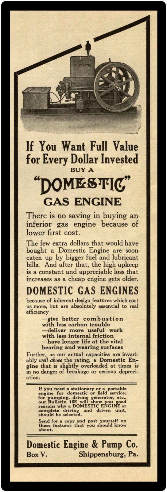 Domestic Engine & Pump Co Marquee Style New Metal Sign: 6&Prime; x 18&Prime; Shippensburg PA