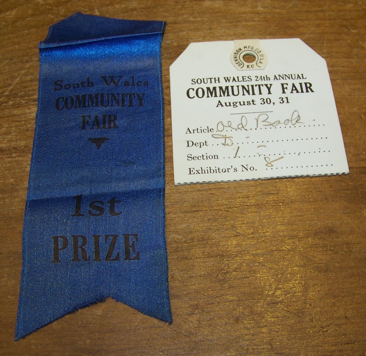 1940 VINTAGE SOUTH WALES NY COMMUNITY FAIR 1ST PRIZE RIBBON FARM AGRICULTURE