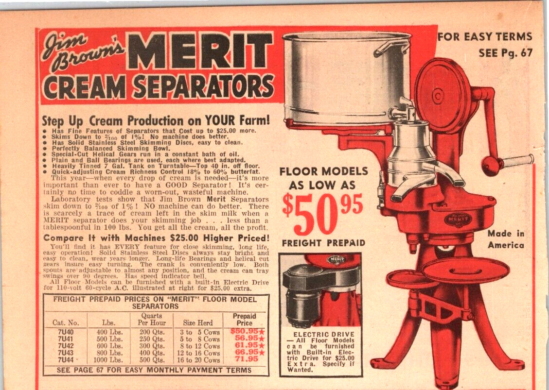 1943 Print Ad MERIT CREAM SEPARATORS 9.5&Prime; x 6.5&Prime; Jim Brown product
