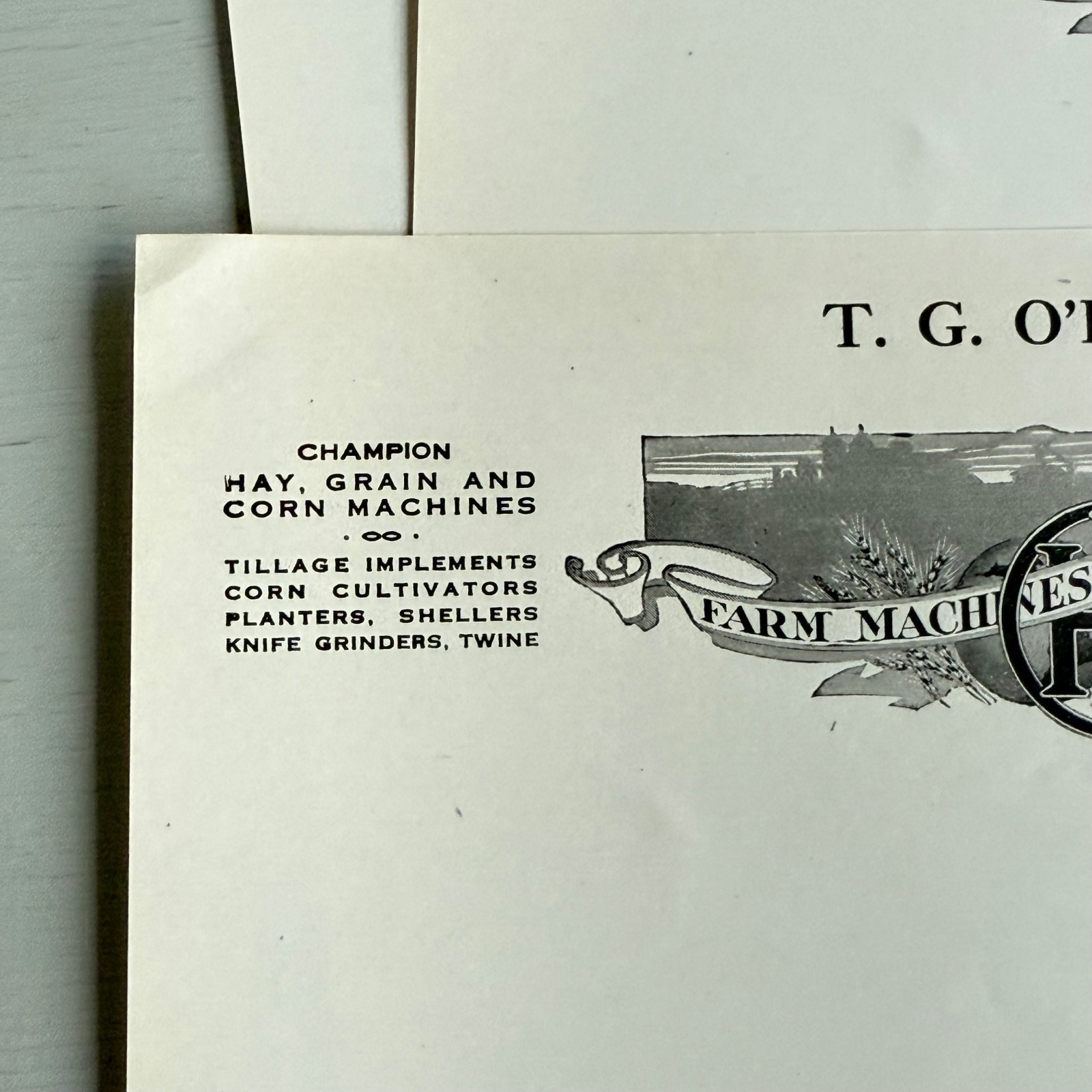 3 Vintage T.G. O&rsquo;Donnell Letterhead Advertising Ellsworth KS Farm Implements