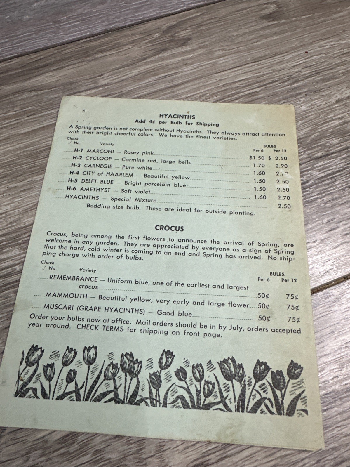 1969 Veldheer’s Tulip Gardens Holland Mich Price Flyer
