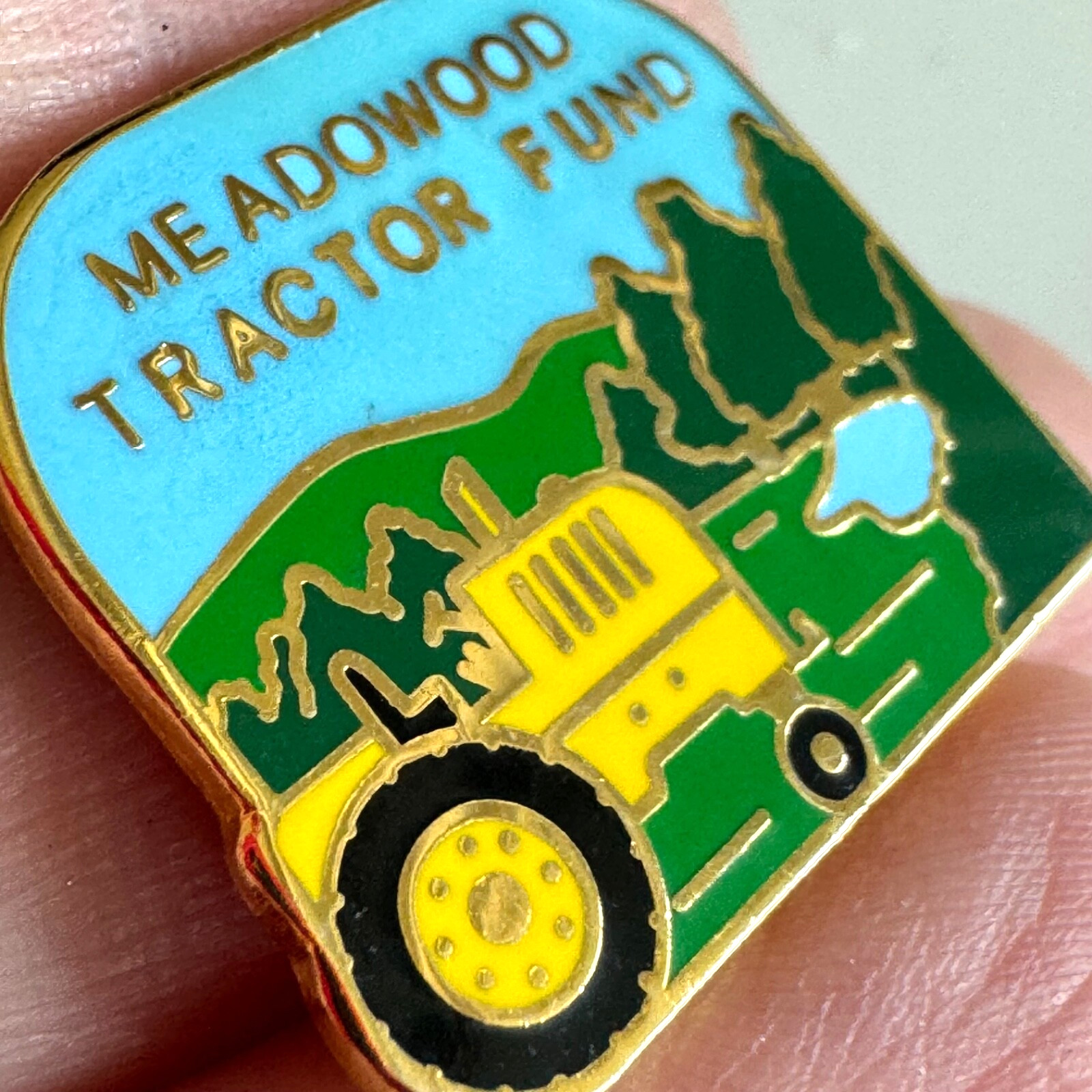 Meadowood Tractor Fund Farm Agricultural Lapel Pin Gold Tone Hat Tack Vintage