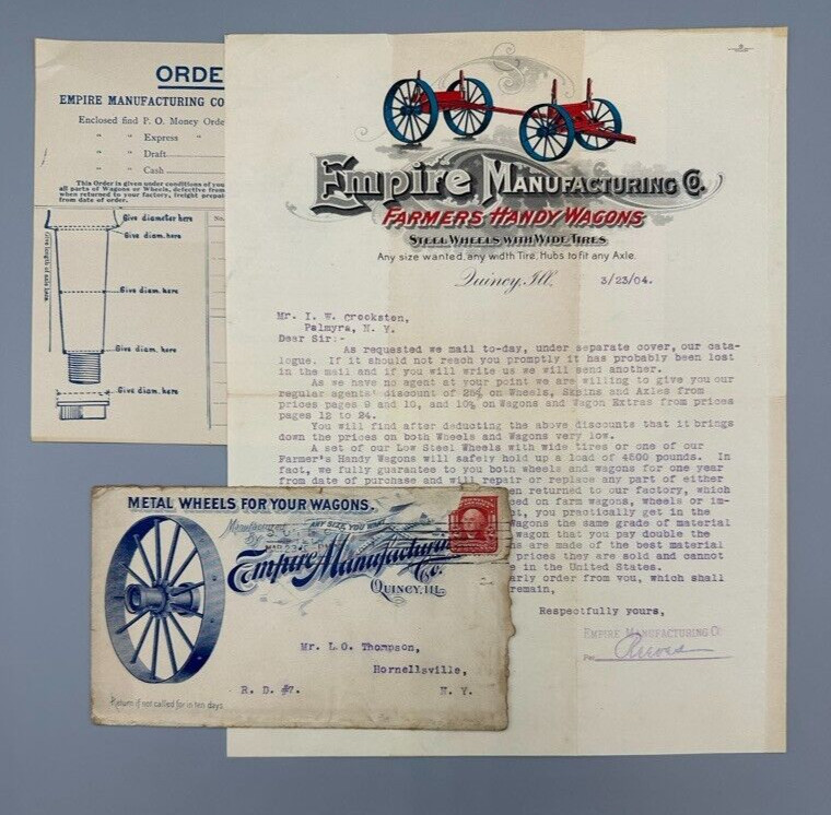 1904 EMPIRE FARM WAGONS Advertising ILLUSTRATED Postal Cover Antique QUINCY IL