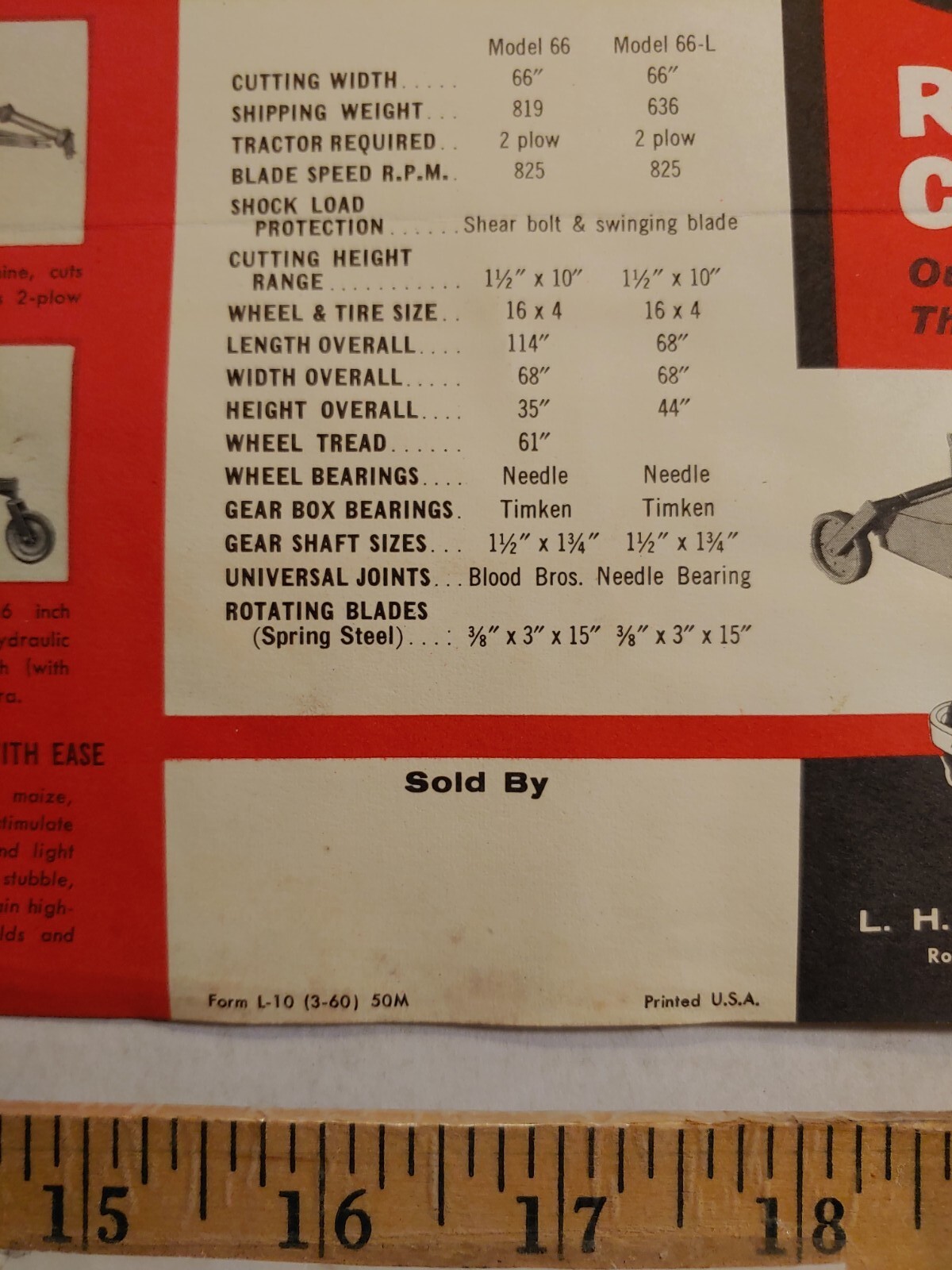 Vintage 1960 L. H. Schultz Co Schultz Rotary Mower Sales Brochure & Price List