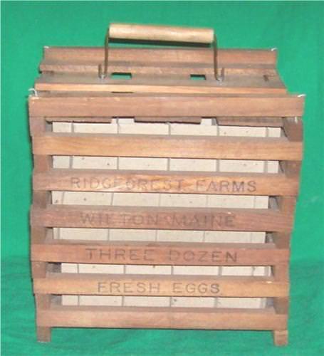 CHICKEN EGG CRATE CARRIER WOOD WOODEN BOX CARTON RIDGECREST FARM WILTON MAINE ME
