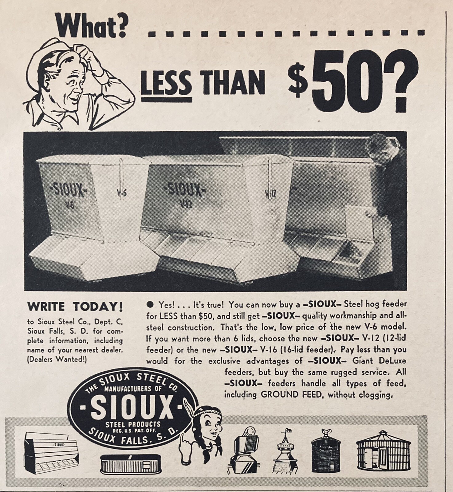 1953 AD.(XH49)~SIOUX STEEL CO. SIOUX FALLS, SD. SIOUX STEEL HOG FEEDERS