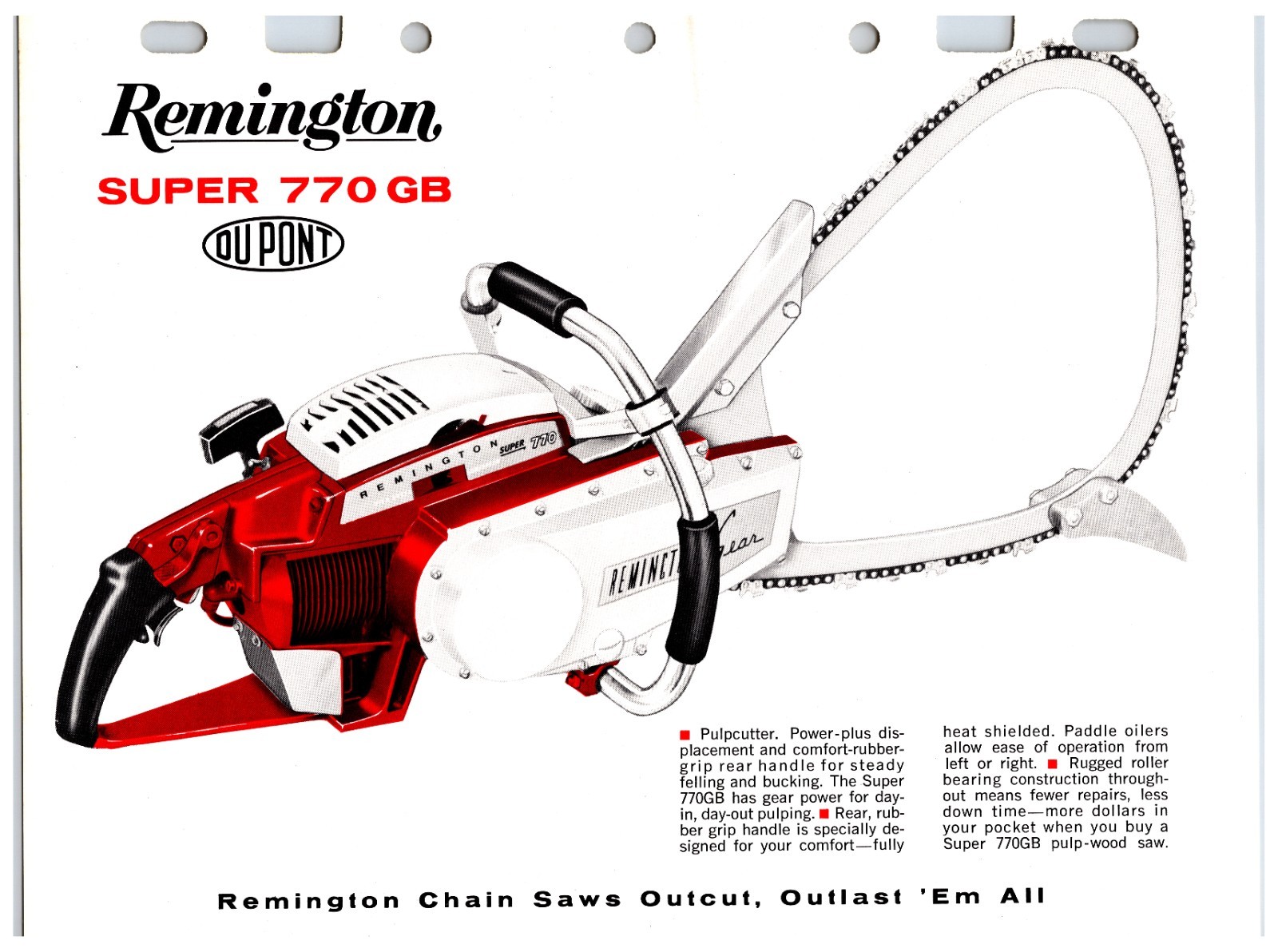Vintage Original Remington Chainsaws Sales Sheet (Model Super 770 GB) Info Sheet
