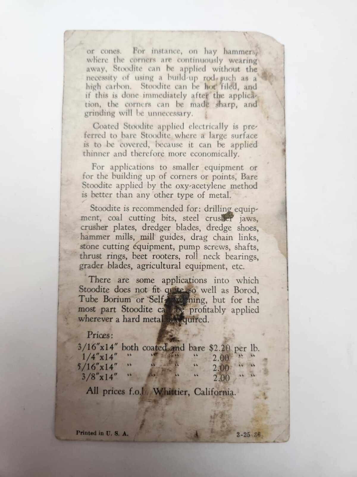 1936 Stoody Company Stoodite Farm Tools Original Ad